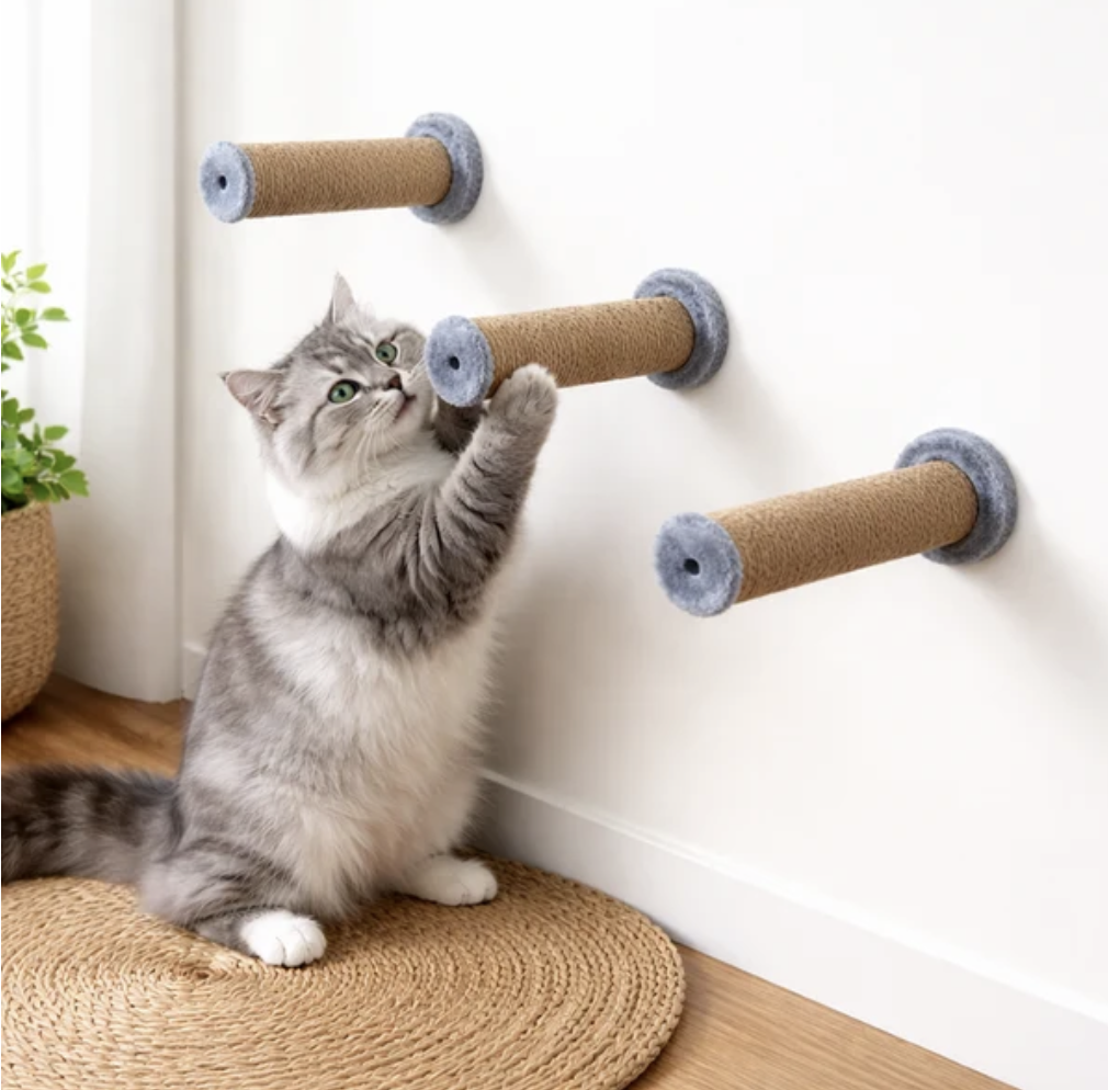 Test 4 -Furrlovers Wall Mounted Scratching Pole with Natural Jute for Cats (Grey)